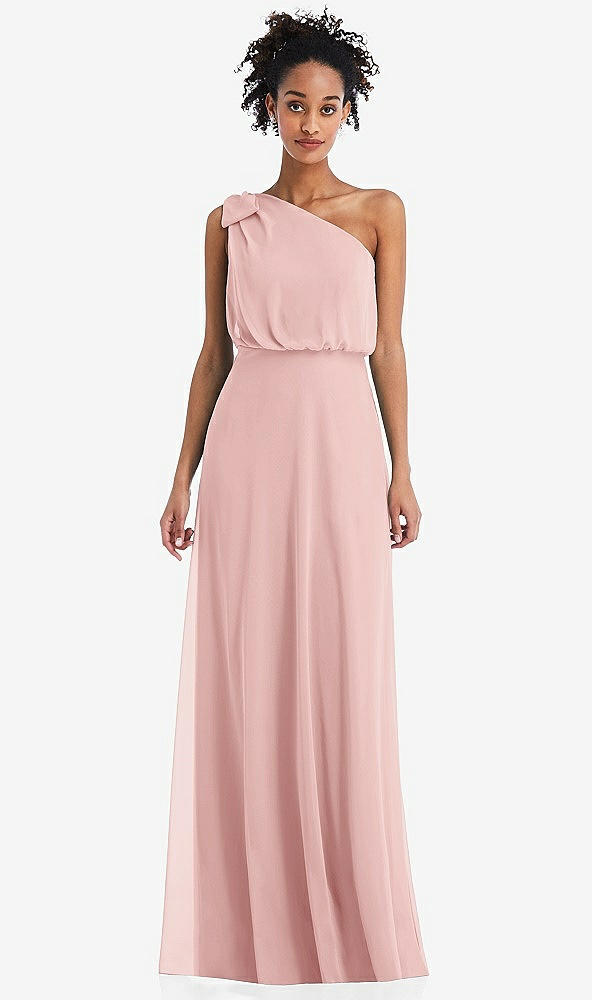 Front View - Rose One-Shoulder Bow Blouson Bodice Maxi Dress
