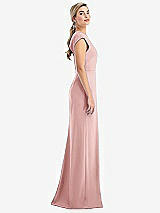 Side View Thumbnail - Rose Cap Sleeve Open-Back Trumpet Gown with Front Slit