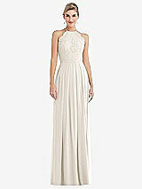 Front View Thumbnail - Ivory Tie-Neck Lace Halter Pleated Skirt Maxi Dress