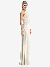 Side View Thumbnail - Ivory Tie-Neck Lace Halter Pleated Skirt Maxi Dress