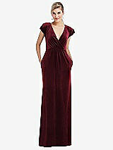 Front View Thumbnail - Cabernet Flutter Sleeve Wrap Bodice Velvet Maxi Dress with Pockets