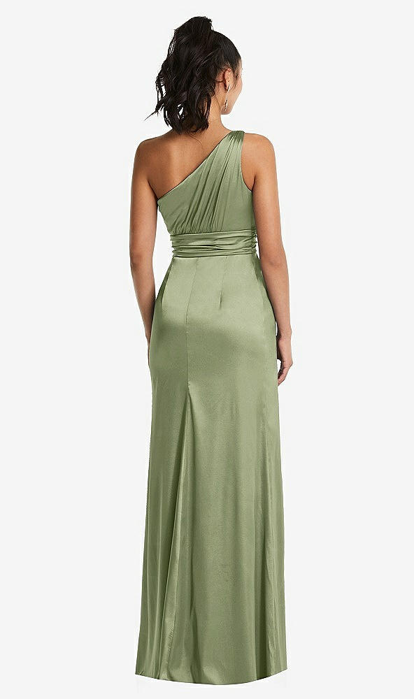 Back View - Kiwi One-Shoulder Draped Satin Maxi Dress