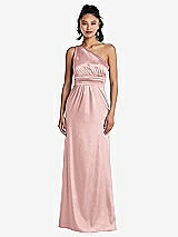 Front View Thumbnail - Rose One-Shoulder Draped Satin Maxi Dress