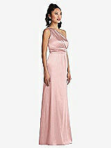 Side View Thumbnail - Rose One-Shoulder Draped Satin Maxi Dress