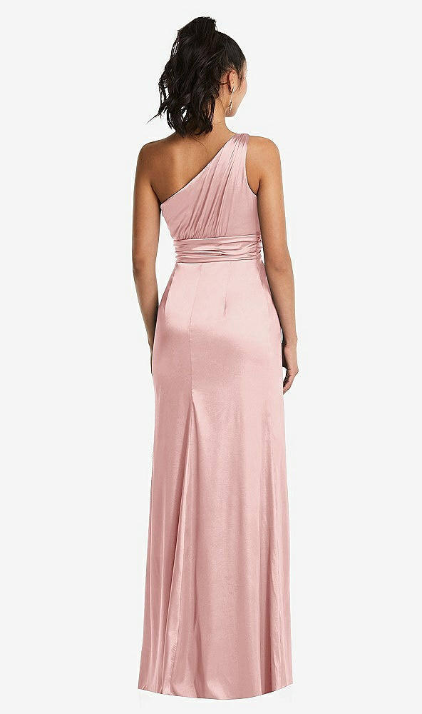 Back View - Rose One-Shoulder Draped Satin Maxi Dress