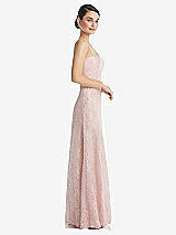 Side View Thumbnail - Rose Metallic Lace Trumpet Dress with Adjustable Spaghetti Straps
