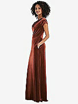 Side View Thumbnail - Auburn Moon Cowl-Neck Cap Sleeve Velvet Maxi Dress with Pockets