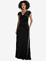 Front View Thumbnail - Black Cowl-Neck Cap Sleeve Velvet Maxi Dress with Pockets
