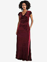 Front View Thumbnail - Cabernet Cowl-Neck Cap Sleeve Velvet Maxi Dress with Pockets