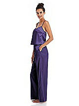 Side View Thumbnail - Regalia - PANTONE Ultra Violet Satin Wide-Leg Lounge Pants with Pockets - Ray