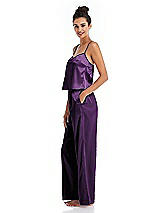Side View Thumbnail - African Violet Satin Wide-Leg Lounge Pants with Pockets - Ray