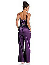 Rear View Thumbnail - African Violet Satin Wide-Leg Lounge Pants with Pockets - Ray