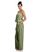 Side View Thumbnail - Kiwi Satin Wide-Leg Lounge Pants with Pockets - Ray