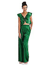 Front View Thumbnail - Shamrock Satin Wide-Leg Lounge Pants with Pockets - Ray