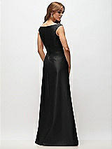 Rear View Thumbnail - Black Off-the-Shoulder Draped Wrap Satin Maxi Dress