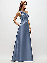 Side View Thumbnail - Larkspur Blue Draped One-Shoulder Satin Maxi Dress with Pockets