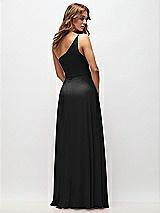 Rear View Thumbnail - Black One-Shoulder Chiffon Maxi Dress with Shirred Front Slit