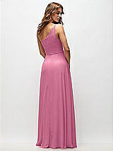 Rear View Thumbnail - Orchid Pink One-Shoulder Chiffon Maxi Dress with Shirred Front Slit