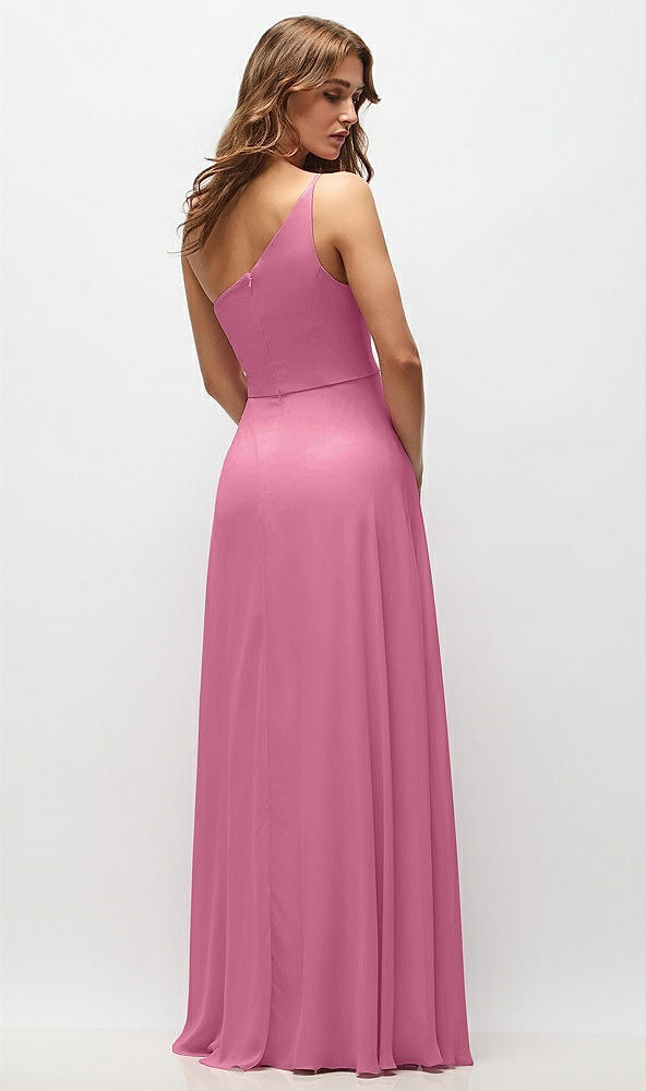 Back View - Orchid Pink One-Shoulder Chiffon Maxi Dress with Shirred Front Slit