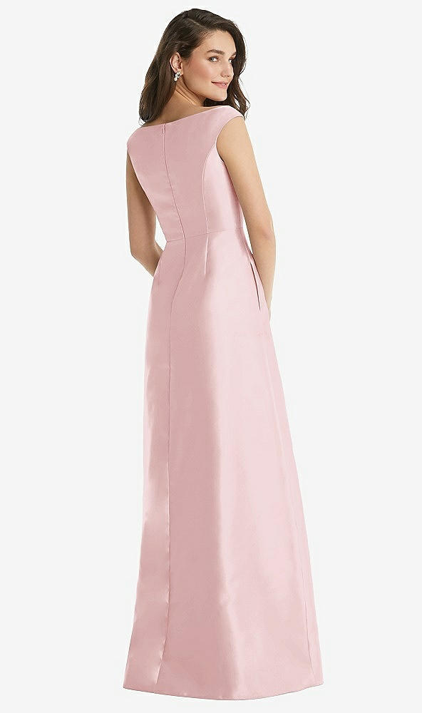 Back View - Ballet Pink Off-the-Shoulder Draped Wrap Maxi Dress with Pockets