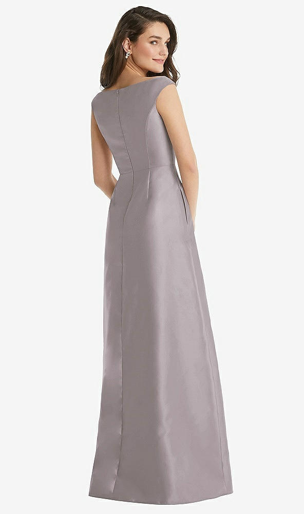 Back View - Cashmere Gray Off-the-Shoulder Draped Wrap Maxi Dress with Pockets