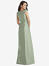 Rear View Thumbnail - Sage Off-the-Shoulder Draped Wrap Maxi Dress with Pockets