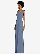 Side View Thumbnail - Larkspur Blue Square Low-Back A-Line Dress with Front Slit and Pockets