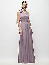 Front View Thumbnail - Lilac Dusk Draped One-Shoulder Maxi Dress with Scarf Bow