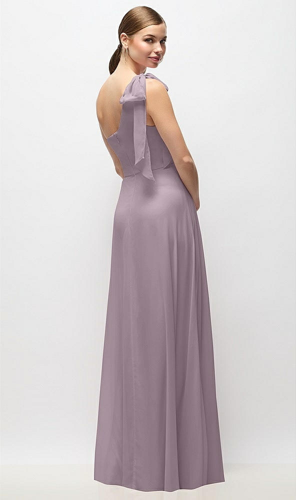 Back View - Lilac Dusk Draped One-Shoulder Maxi Dress with Scarf Bow