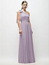 Front View Thumbnail - Lilac Haze Draped One-Shoulder Maxi Dress with Scarf Bow