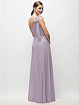 Rear View Thumbnail - Lilac Haze Draped One-Shoulder Maxi Dress with Scarf Bow