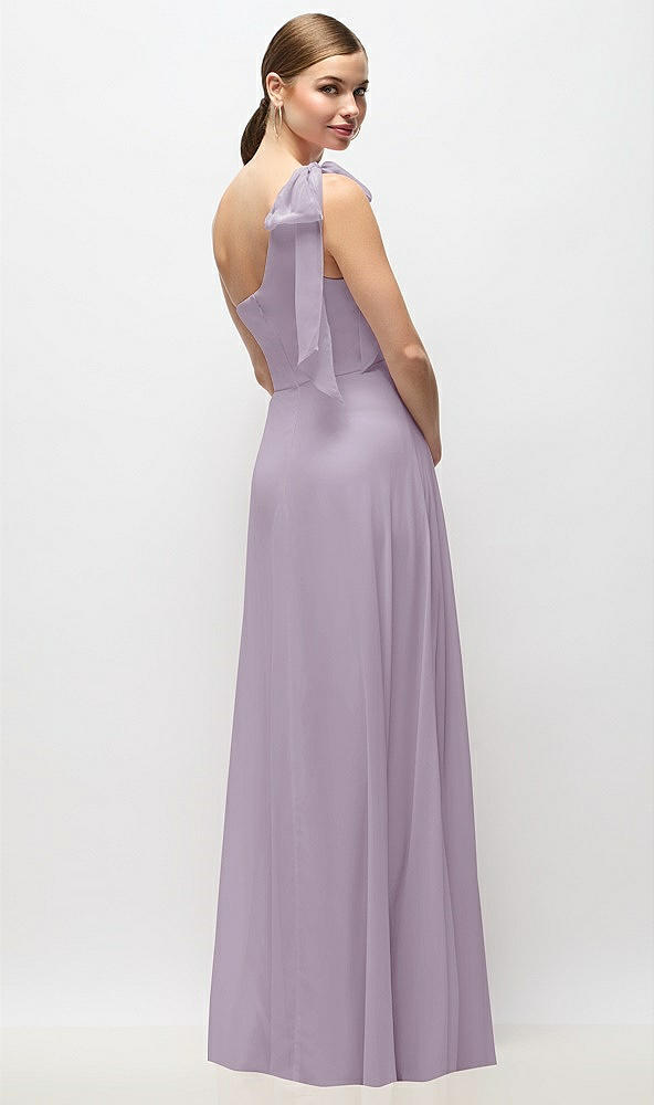 Back View - Lilac Haze Draped One-Shoulder Maxi Dress with Scarf Bow