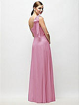 Rear View Thumbnail - Powder Pink Draped One-Shoulder Maxi Dress with Scarf Bow
