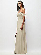 Side View Thumbnail - Champagne Off-the-Shoulder Basque Neck Maxi Dress with Flounce Sleeves
