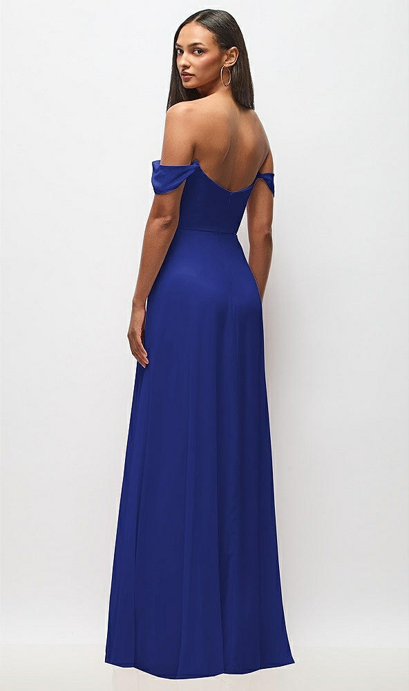Back View - Cobalt Blue Off-the-Shoulder Basque Neck Maxi Dress with Flounce Sleeves