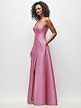 Side View Thumbnail - Powder Pink Sleeveless Square-Neck Princess Line Gown with Pockets