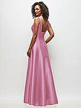Rear View Thumbnail - Powder Pink Sleeveless Square-Neck Princess Line Gown with Pockets