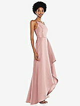 Alt View 2 Thumbnail - Rose One-Shoulder Satin Gown with Draped Front Slit and Pockets
