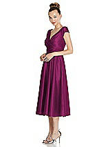 Side View Thumbnail - Merlot Cap Sleeve Faux Wrap Satin Midi Dress with Pockets