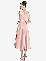 Rear View Thumbnail - Rose Cap Sleeve Faux Wrap Satin Midi Dress with Pockets