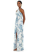 Side View Thumbnail - Cottage Rose Dusk Blue Diamond Halter Maxi Dress with Adjustable Straps