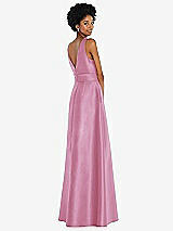 Rear View Thumbnail - Powder Pink Jewel-Neck V-Back Maxi Dress with Mini Sash