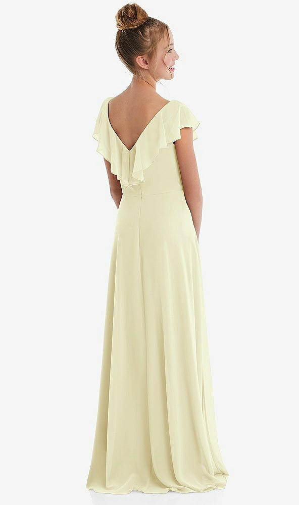 Back View - Butter Yellow Cascading Ruffle Full Skirt Chiffon Junior Bridesmaid Dress