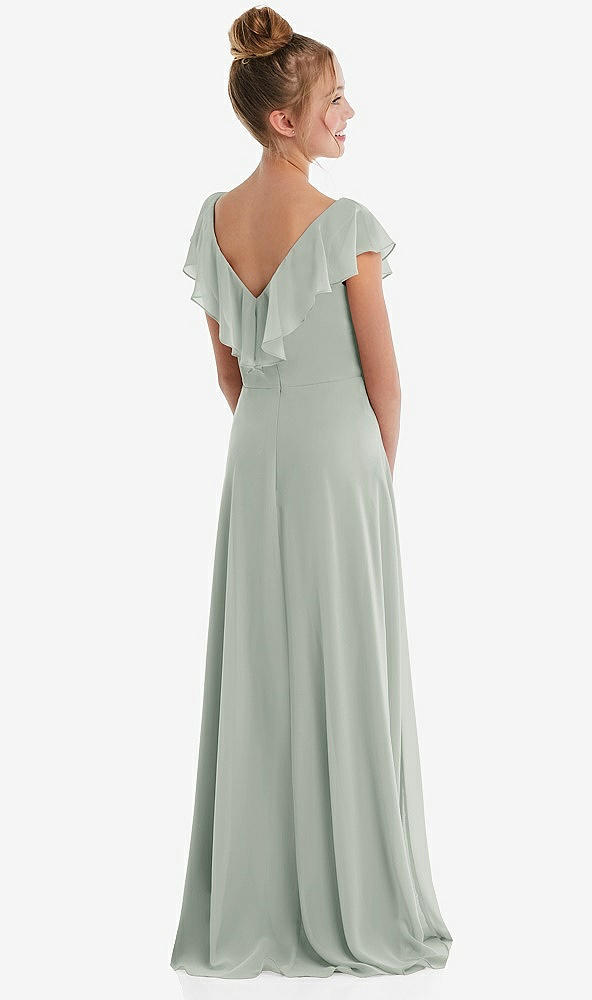 Back View - Willow Green Cascading Ruffle Full Skirt Chiffon Junior Bridesmaid Dress