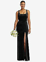 Alt View 1 Thumbnail - Black Square Neck Closed Back Velvet Maxi Dress 