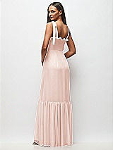 Rear View Thumbnail - Blush Tie-Shoulder Bustier Bodice Ruffle-Hem Maxi Dress