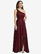 Front View Thumbnail - Cabernet One-Shoulder High Low Maxi Dress with Pockets