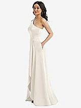 Side View Thumbnail - Ivory One-Shoulder High Low Maxi Dress with Pockets