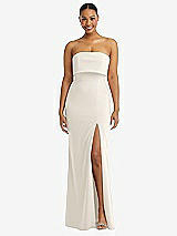 Alt View 1 Thumbnail - Ivory Strapless Overlay Bodice Crepe Maxi Dress with Front Slit