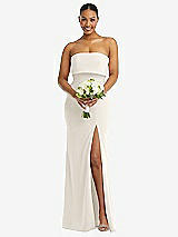 Alt View 2 Thumbnail - Ivory Strapless Overlay Bodice Crepe Maxi Dress with Front Slit